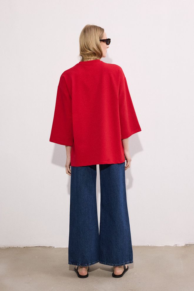 Touche Prive Tunique Rouge Grande Taille À Col Haut Style Décontracté Vêtements en gros Lounge