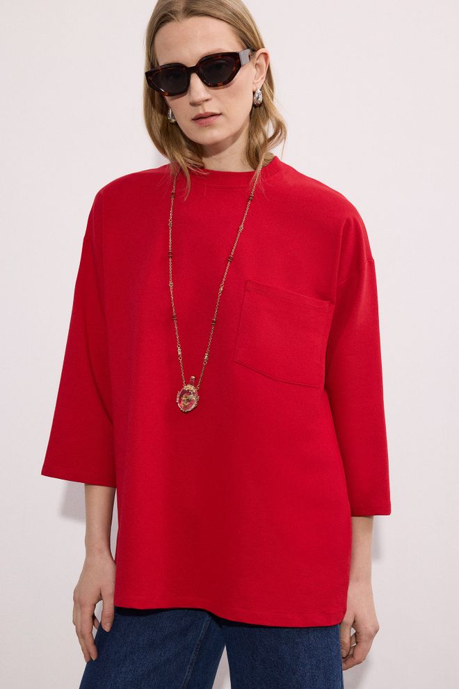 Touche Prive Tunique Rouge Grande Taille À Col Haut Style Décontracté Vêtements en gros Décontracté