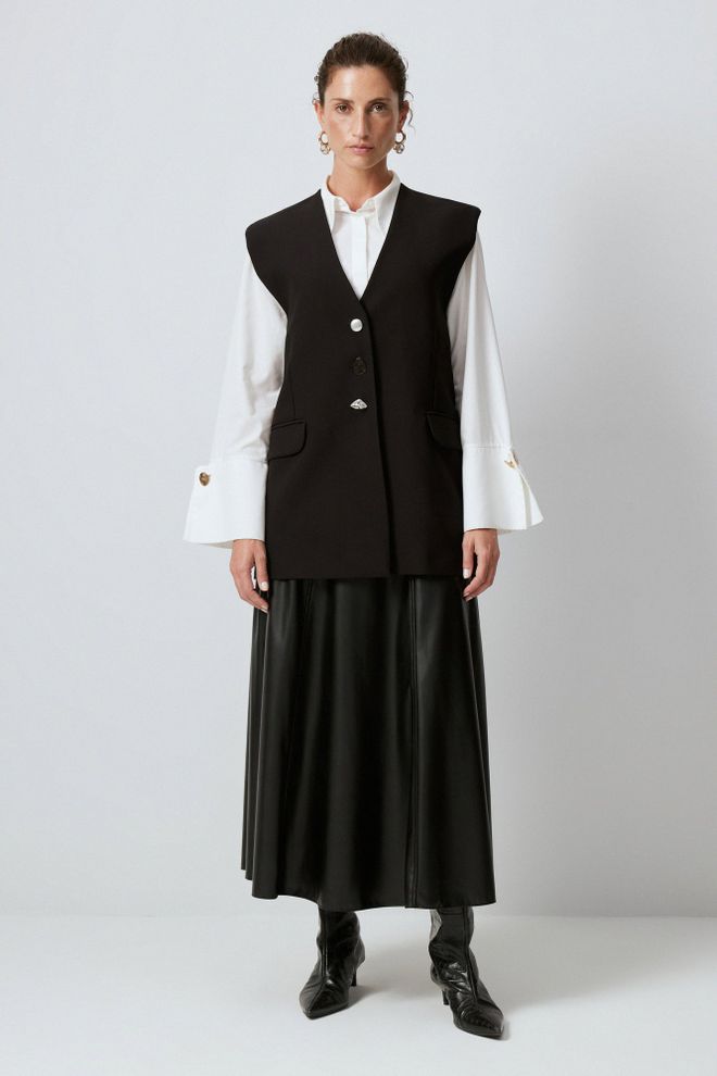 Touche Prive Елек Черно Елегантен Дълги С Копчета Дрехи на едро Скромна мода