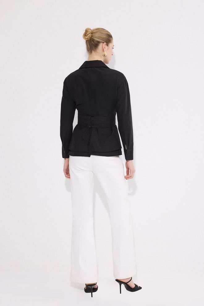 Touche Prive Elegant Black Fitted Shirt With Notched Neck Wholesale Clothing 5