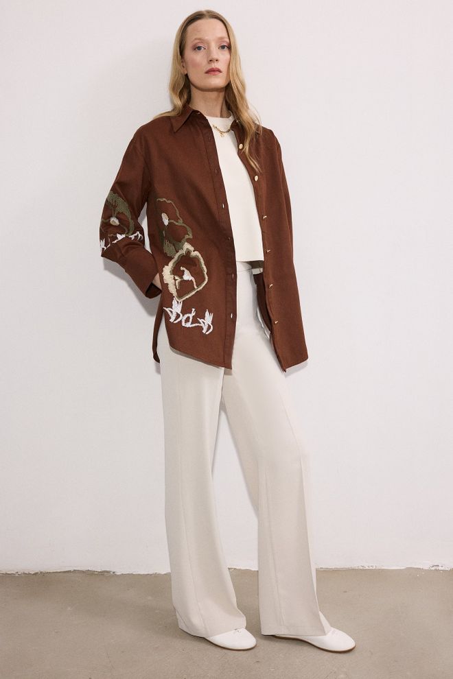 Touche Prive Коричневая Повседневная Элегантная Винтажная Рубашка Оптовая продажа одежды Повседневный