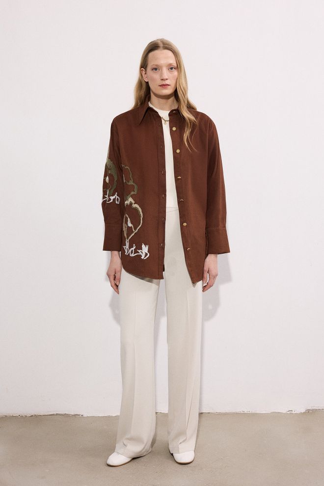 Touche Prive Brown Casual Elegant Vintage Shirt Wholesale Clothing 1