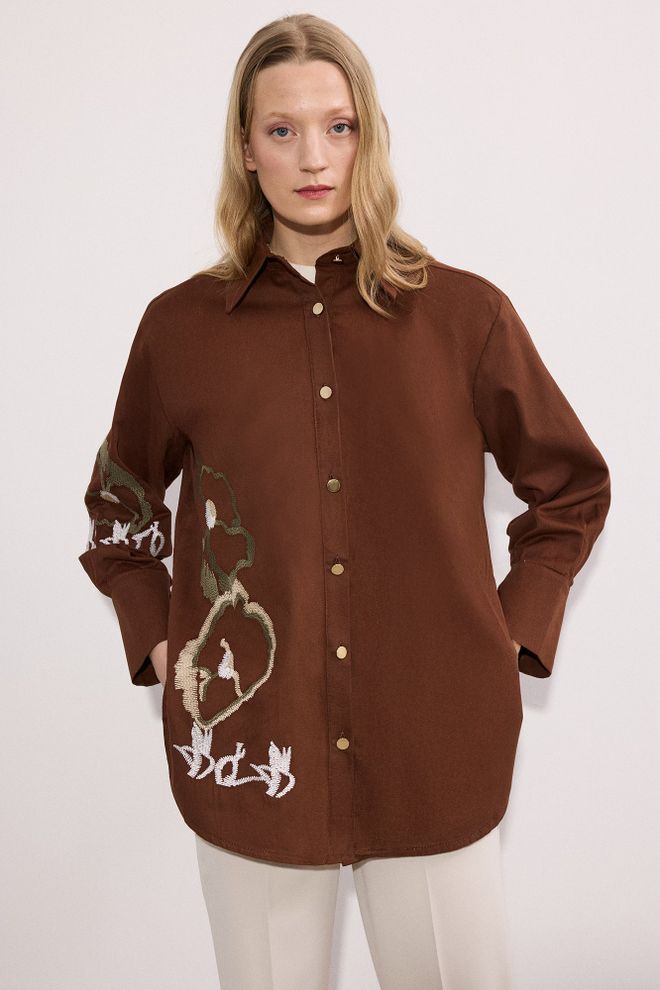 Touche Prive Brown Casual Elegant Vintage Shirt Wholesale Clothing Spring
