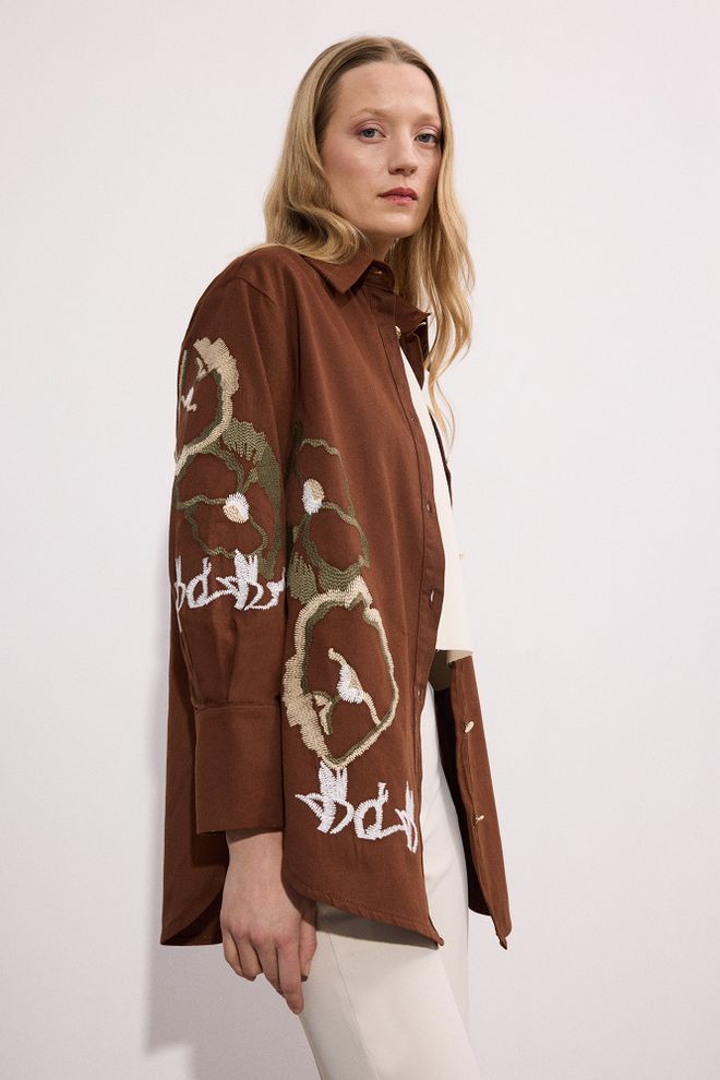 Touche Prive Brown Casual Elegant Vintage Shirt Wholesale Clothing Boho