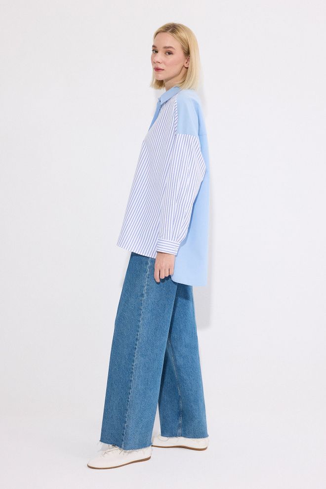 Touche Prive Blue Casual Formal Preppy Shirt With Polo Neck Wholesale Clothing 1