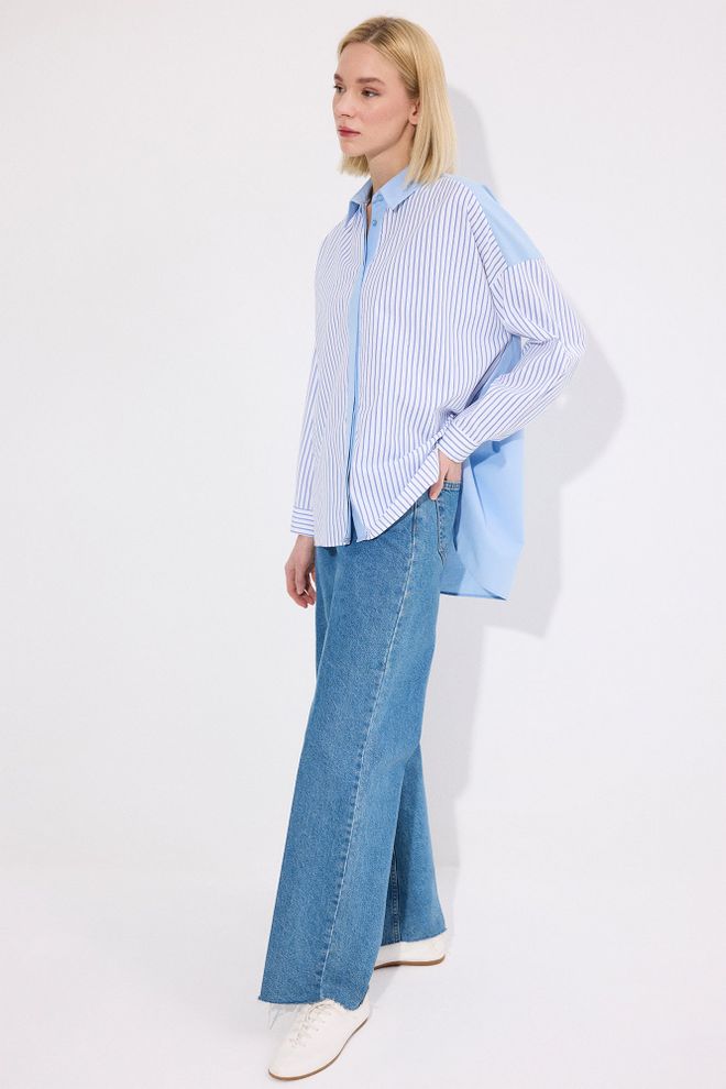 Touche Prive Blue Casual Formal Preppy Shirt With Polo Neck Wholesale Clothing Spring