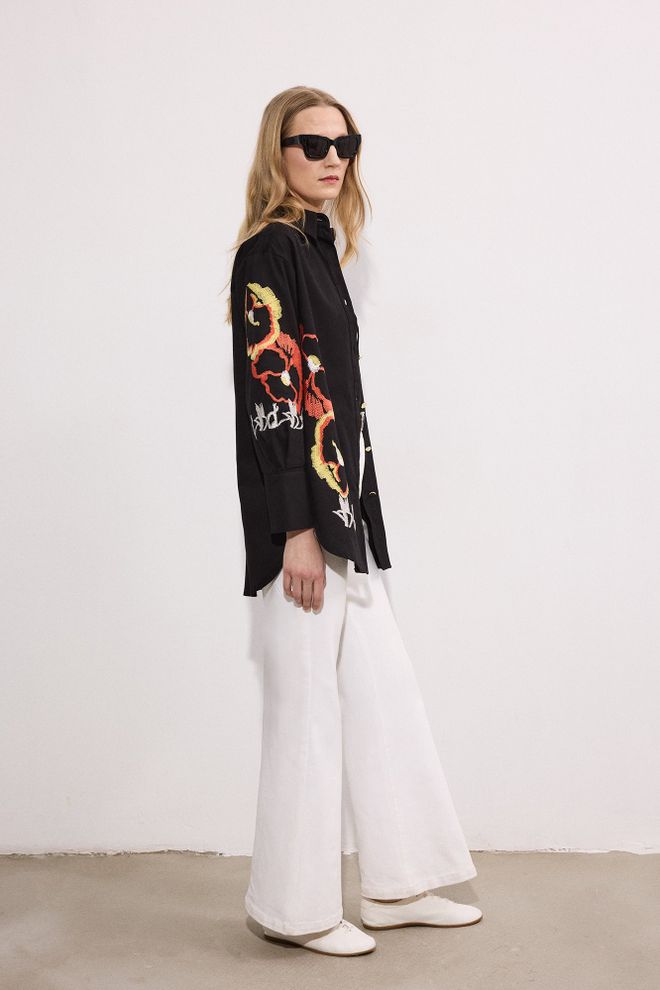 Touche Prive Черная Цветочная Рубашка На Пуговицах С Длинным Рукавом Оптовая продажа одежды Повседневный