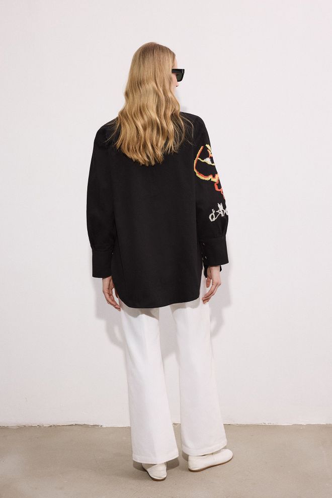 Touche Prive Black Floral Buttoned Long Sleeve Shirt Wholesale Clothing Lounge