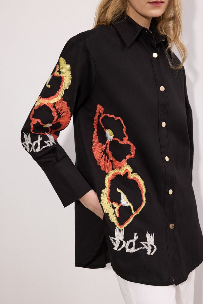 Touche Prive Black Floral Buttoned Long Sleeve Shirt Wholesale Clothing Elegant