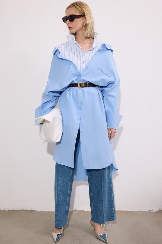 Touche Prive Blue Casual Streetwear Elegant Shirt Wholesale Clothing Spring