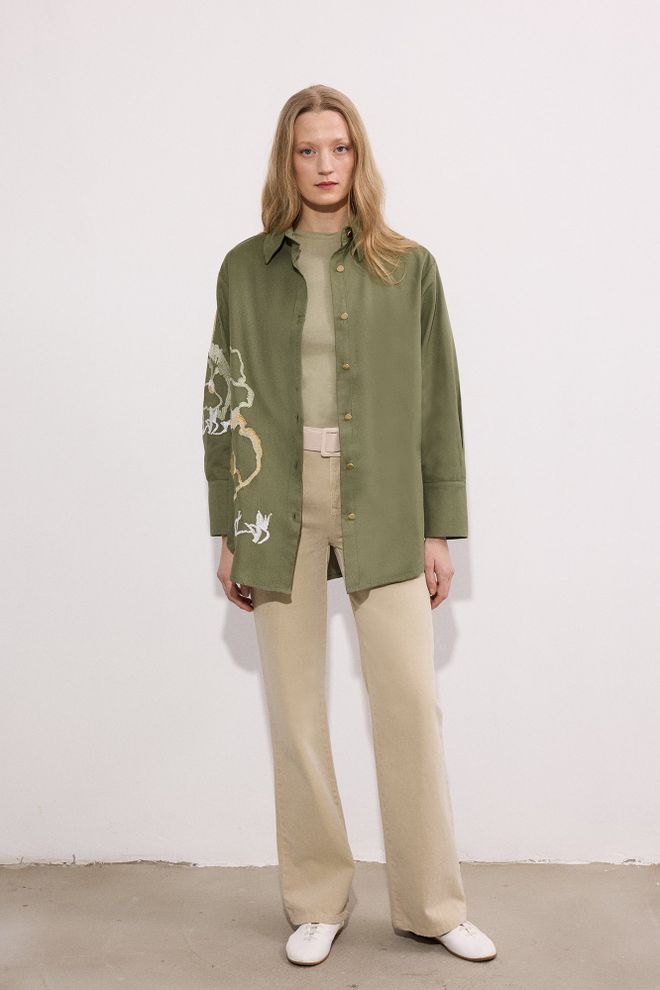 Touche Prive Green Floral Casual Elegant Streetwear Shirt Wholesale Clothing Spring