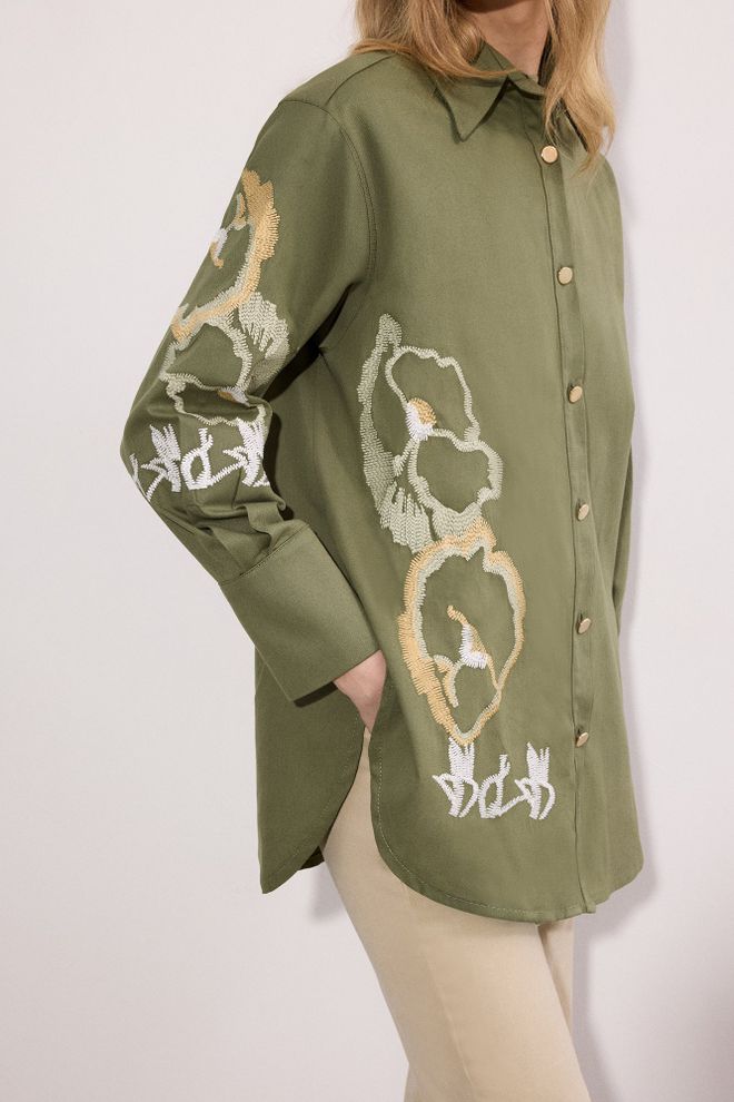 Touche Prive Green Floral Casual Elegant Streetwear Shirt Wholesale Clothing 1