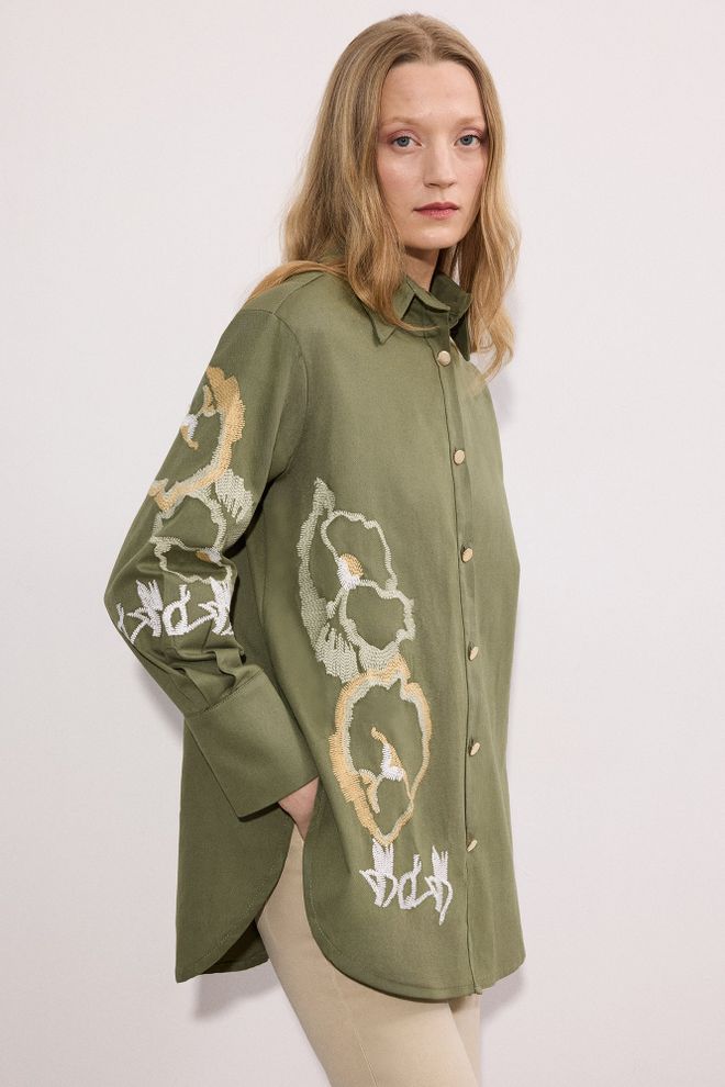 Touche Prive Green Floral Casual Elegant Streetwear Shirt Wholesale Clothing Lounge