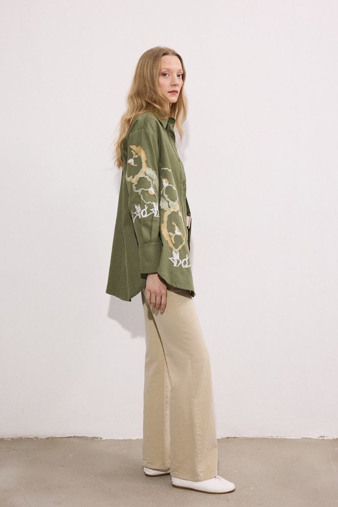 Touche Prive Green Floral Casual Elegant Streetwear Shirt Wholesale Clothing Streetwear