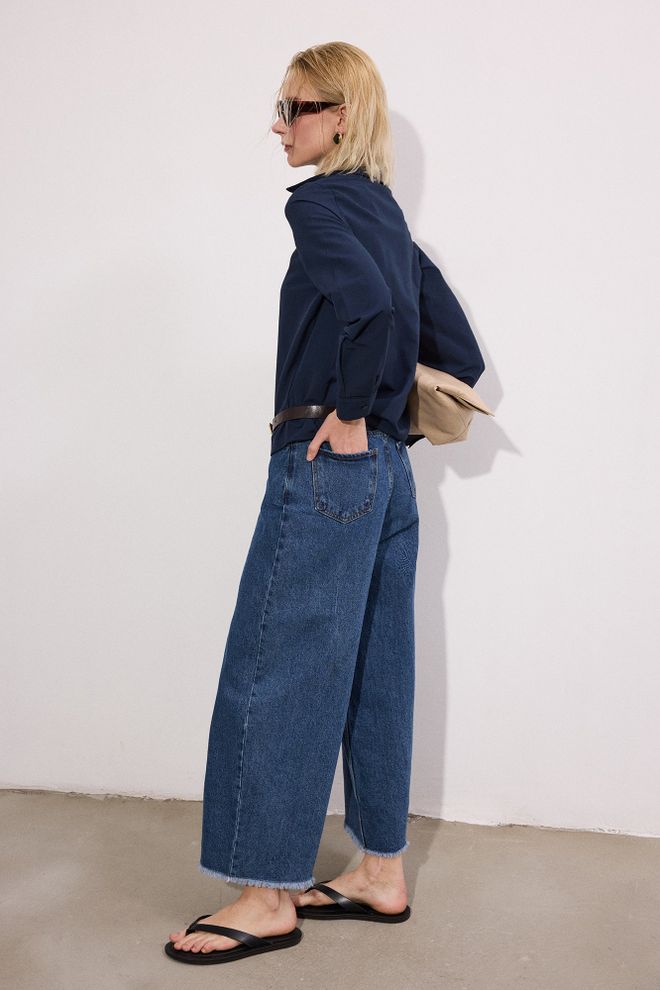 Touche Prive Кошуља Морнарско Плаве Боје Са Рол крагном И Копчама Велепродаја одеће Неформалан