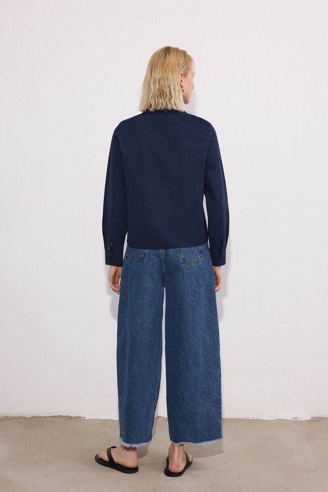 Touche Prive Navy Blue Shirt With Polo Neck And Buttoned Closure Wholesale Clothing Work