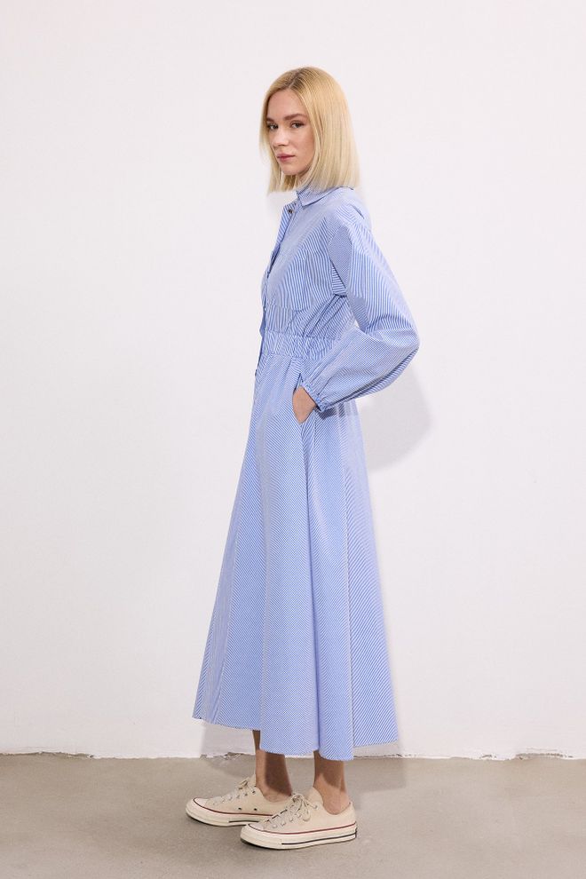 Touche Prive Robe Chemise Modeste Rayée Bleue Avec Col Polo Vêtements en gros Modeste