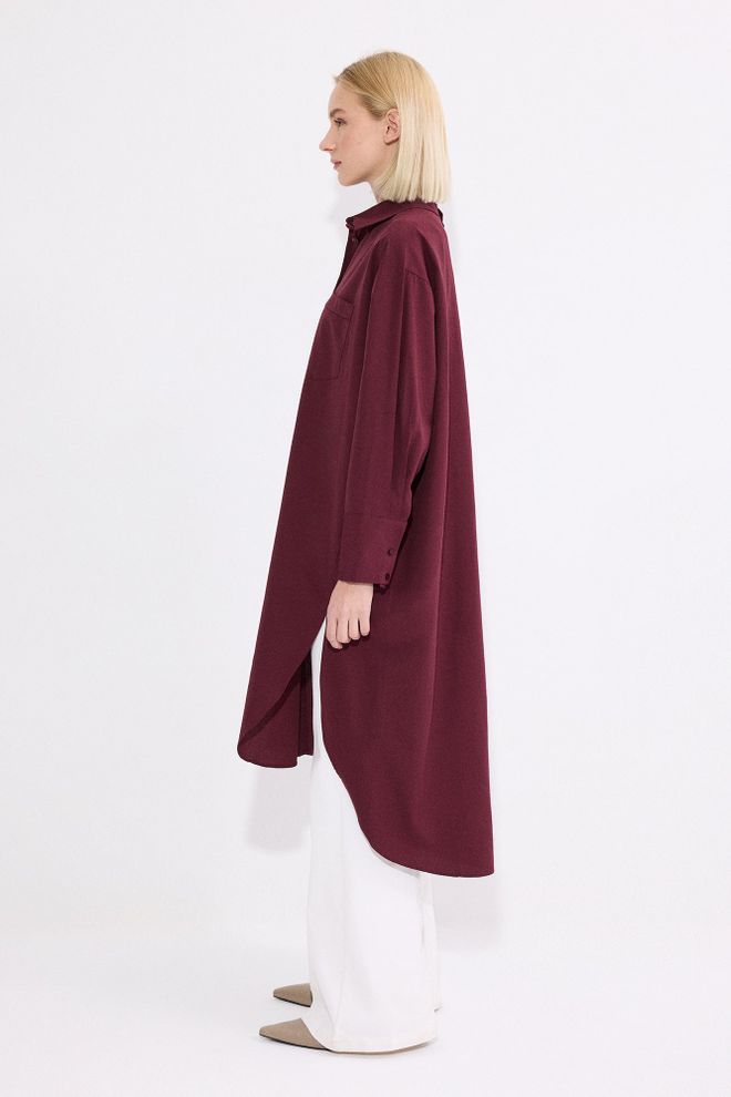 Touche Prive Koszula Bordowa Oversize Z Szalowym Kołnierzem I Długim Rękawem Hurtowa sprzedaż odzieży Skromny