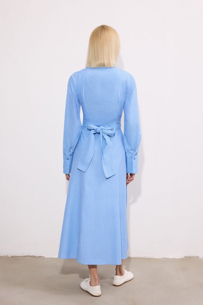 Touche Prive Blue Striped Midi Shirt Dress With Notched Neck Wholesale Clothing Lounge