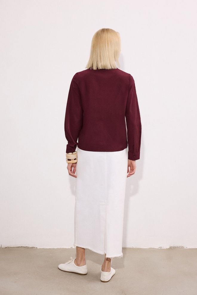 Touche Prive Claret Red Shirt With Notched Neck And Buttoned Closure Wholesale Clothing 5