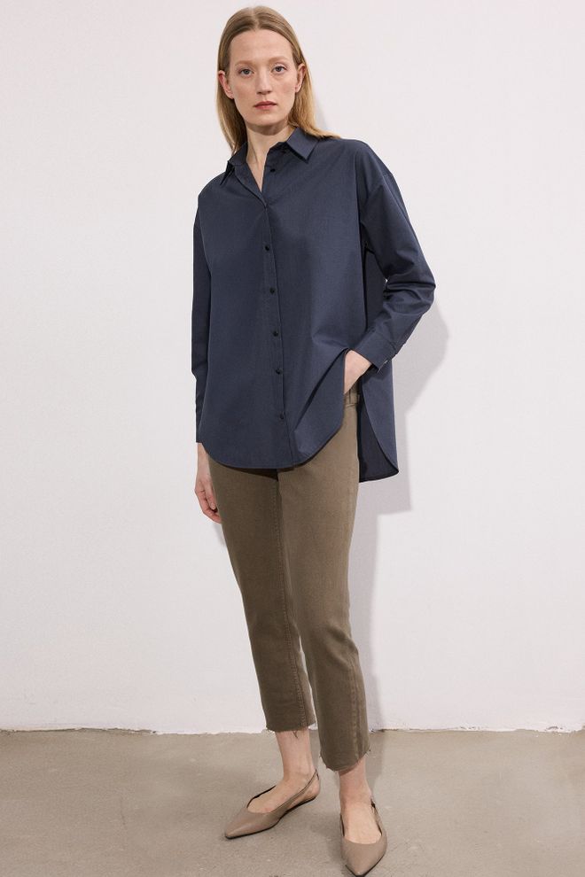 Touche Prive Navy Blue Oversized Polo Neck Long Sleeve Shirt Wholesale Clothing Work