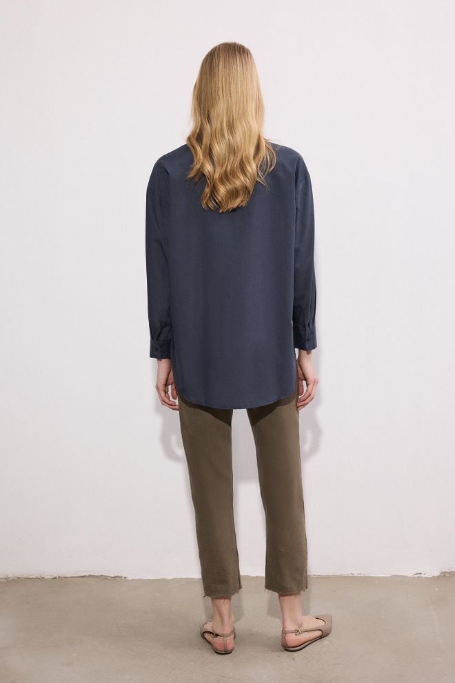 Touche Prive Navy Blue Oversized Polo Neck Long Sleeve Shirt Wholesale Clothing Formal