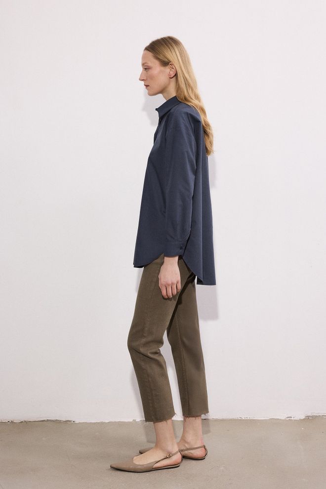 Touche Prive Navy Blue Oversized Polo Neck Long Sleeve Shirt Wholesale Clothing 1