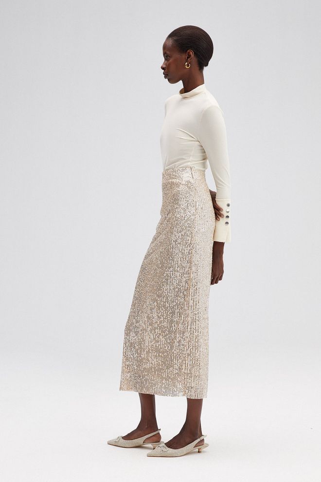 Touche Prive Silver Elegant Glam Formal Maxi Pencil Skirt Wholesale Clothing 1