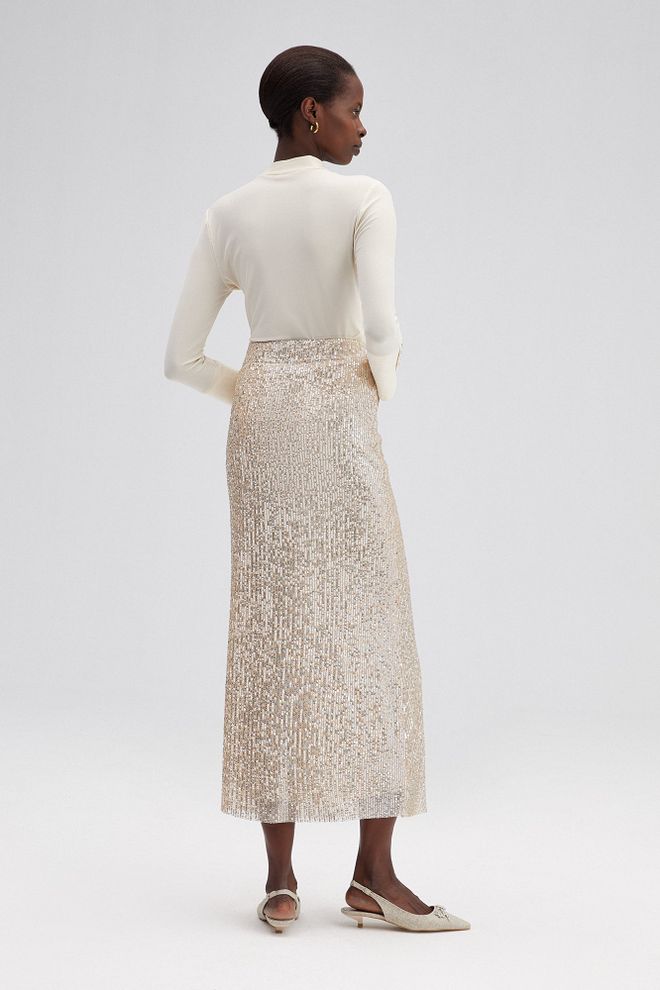 Touche Prive Silver Elegant Glam Formal Maxi Pencil Skirt Wholesale Clothing Cocktail