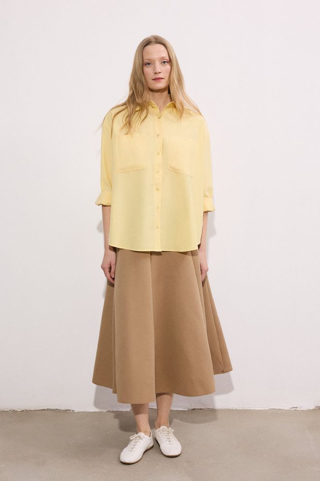 Touche Prive Chemise Jaune À Encolure Échancrée Et Manches 3/4 Vêtements en gros Formel