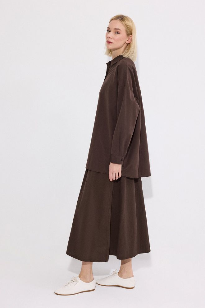 Touche Prive Brown Oversized Polo Neck Shirt Wholesale Clothing Spring