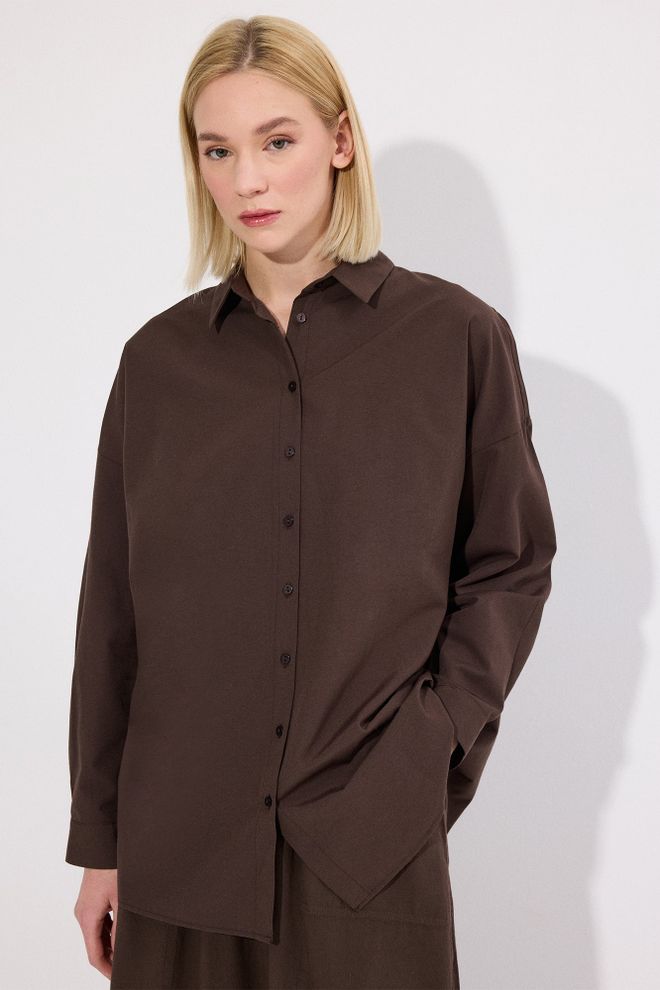 Touche Prive Brown Oversized Polo Neck Shirt Wholesale Clothing Lounge
