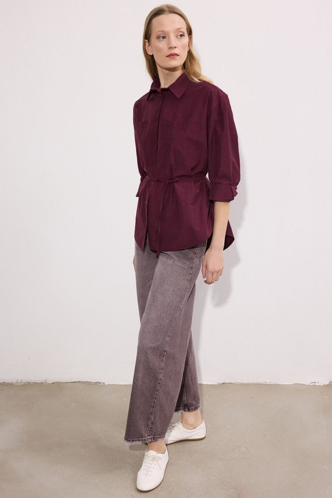 Touche Prive Chemise Rouge Bordeaux Col Châle Manches 3/4 Vêtements en gros 1