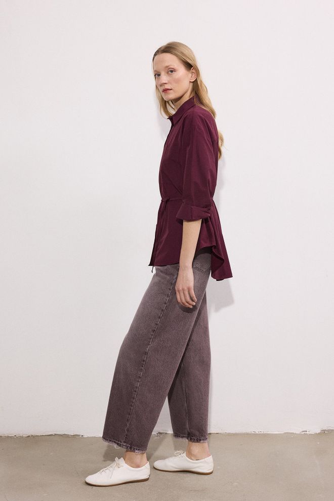 Touche Prive Chemise Rouge Bordeaux Col Châle Manches 3/4 Vêtements en gros Printemps