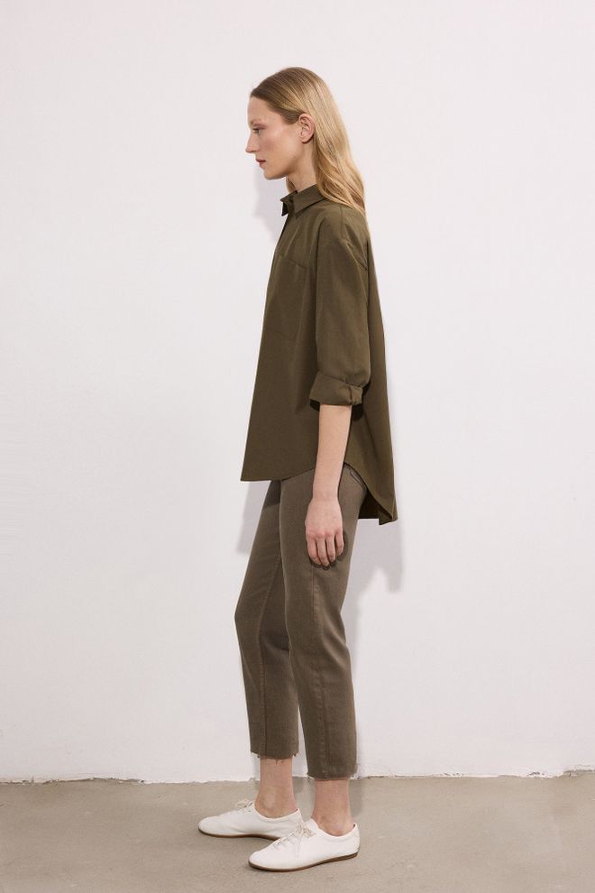 Touche Prive Chemise Kaki Décontractée Élégante Col Polo Manches 3/4 Vêtements en gros Élégant