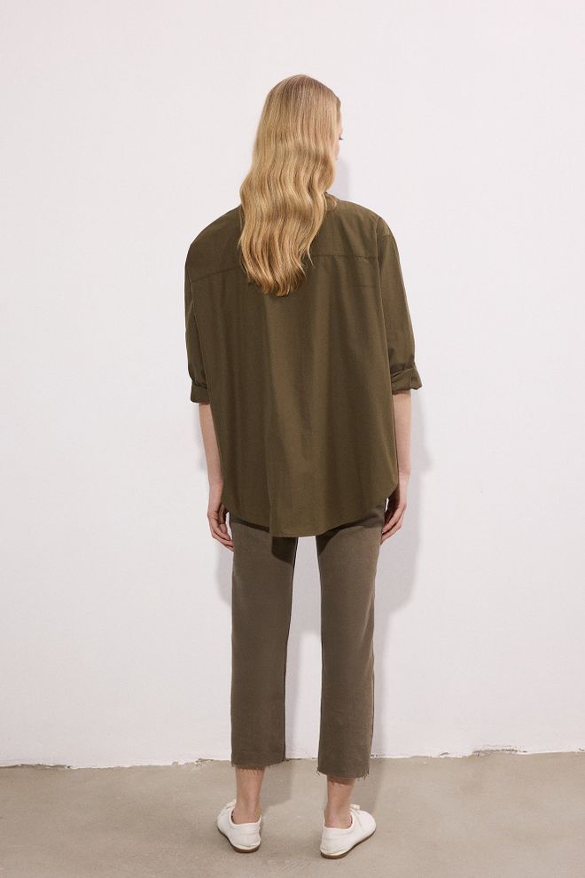 Touche Prive Chemise Kaki Décontractée Élégante Col Polo Manches 3/4 Vêtements en gros Printemps