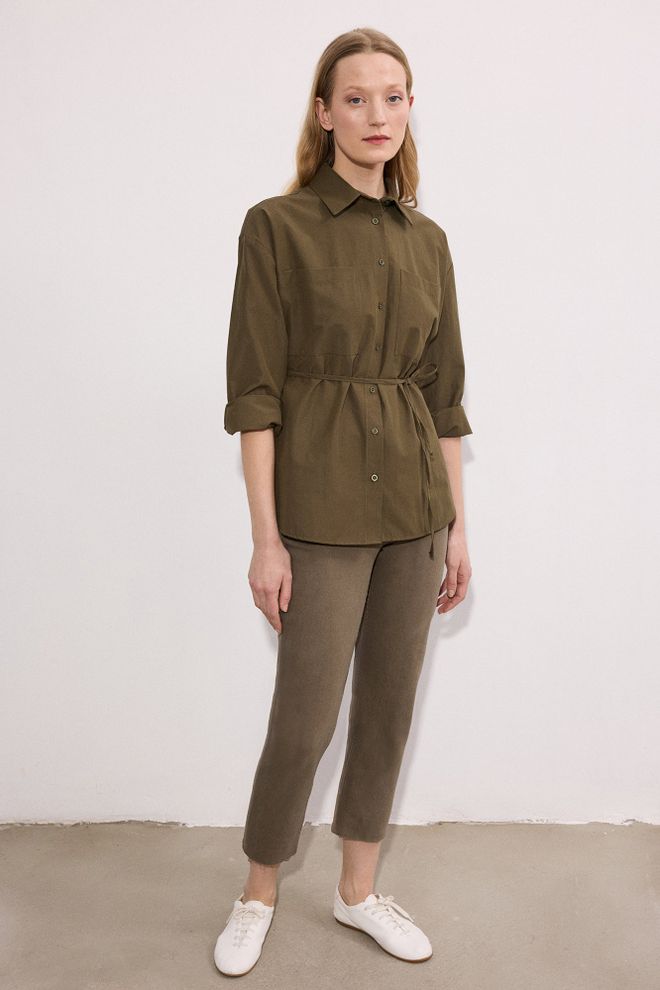 Touche Prive Chemise Kaki Décontractée Élégante Col Polo Manches 3/4 Vêtements en gros Lounge