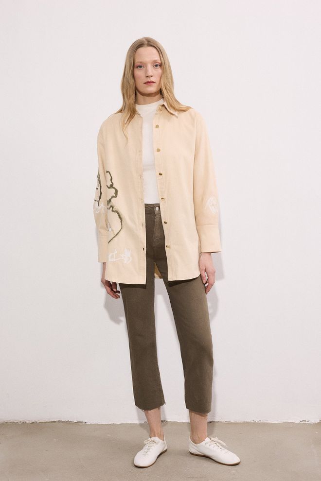 Touche Prive Beige Casual Ethnic Shirt With Floral Pattern Wholesale Clothing Spring