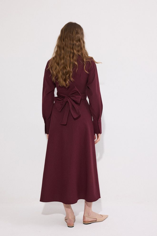 Touche Prive Claret Red Elegant Vintage Midi Shirt Dress Wholesale Clothing Vintage