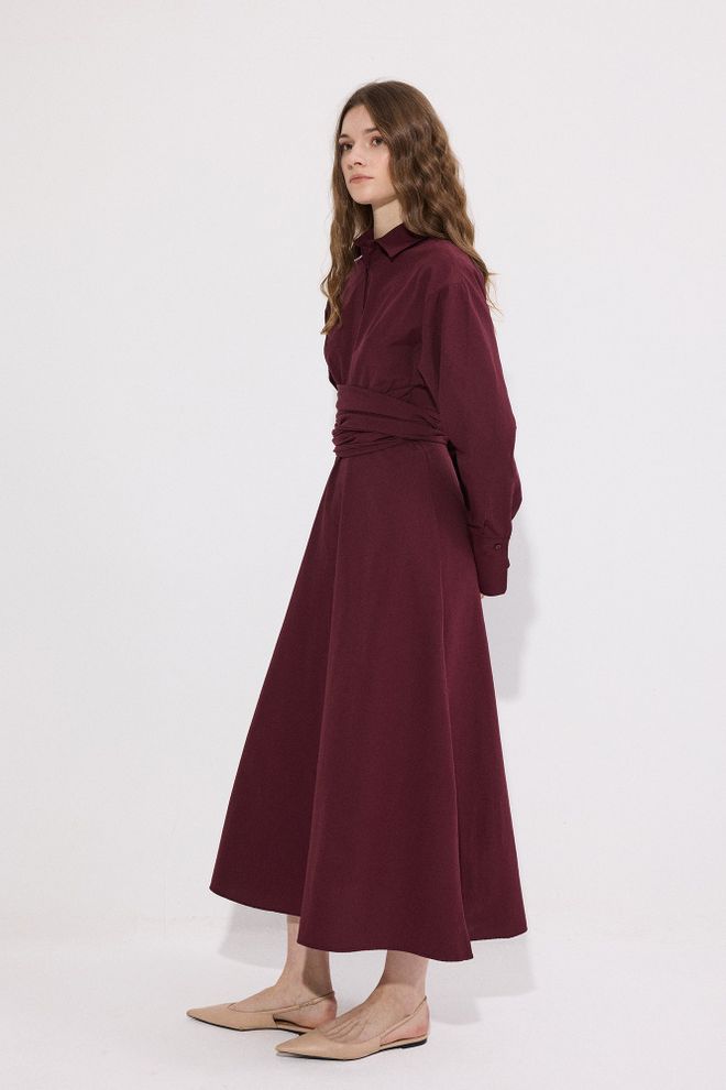 Touche Prive Claret Red Elegant Vintage Midi Shirt Dress Wholesale Clothing 1