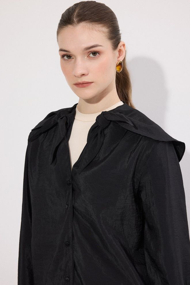 Touche Prive Черная Элегантная Формальная Рубашка С V образным Вырезом Оптовая продажа одежды Бездельничать