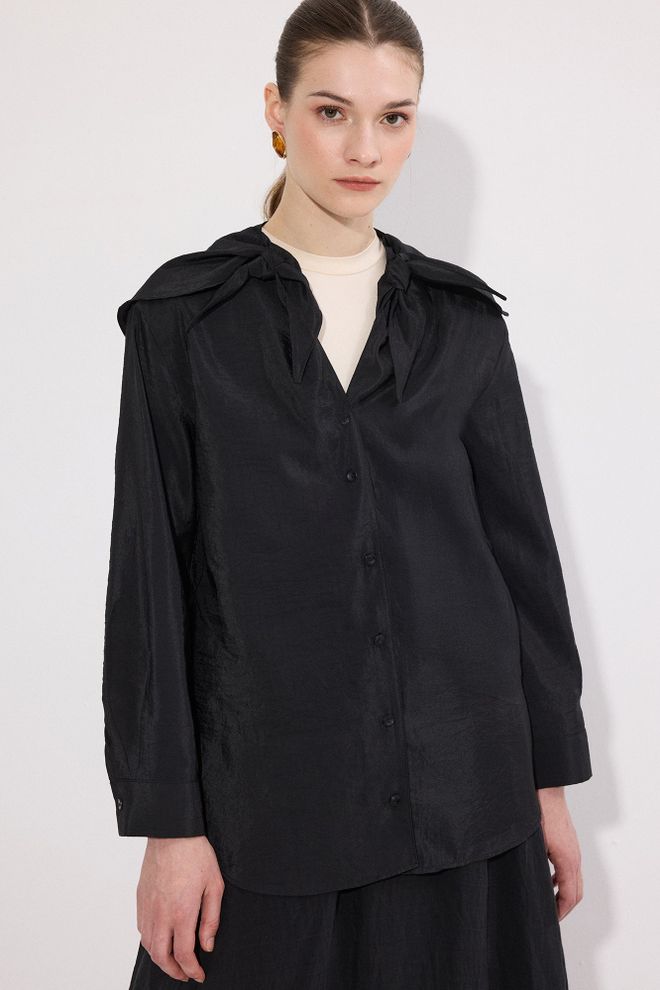 Touche Prive Черная Элегантная Формальная Рубашка С V образным Вырезом Оптовая продажа одежды Весна