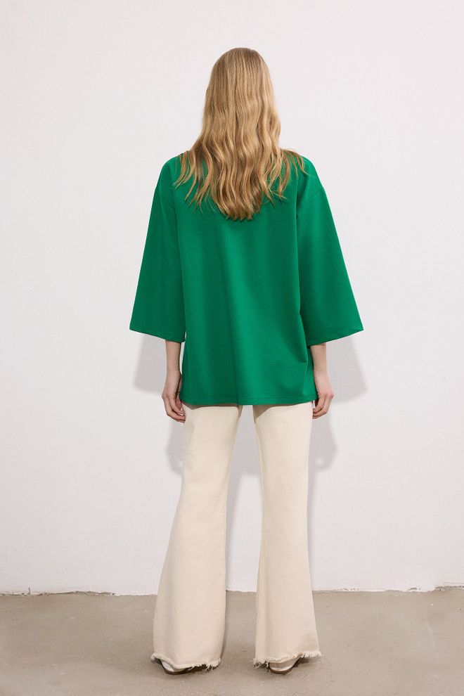 Touche Prive Tunique Verte Décontractée Et Modeste Manches 3/4 Vêtements en gros 1