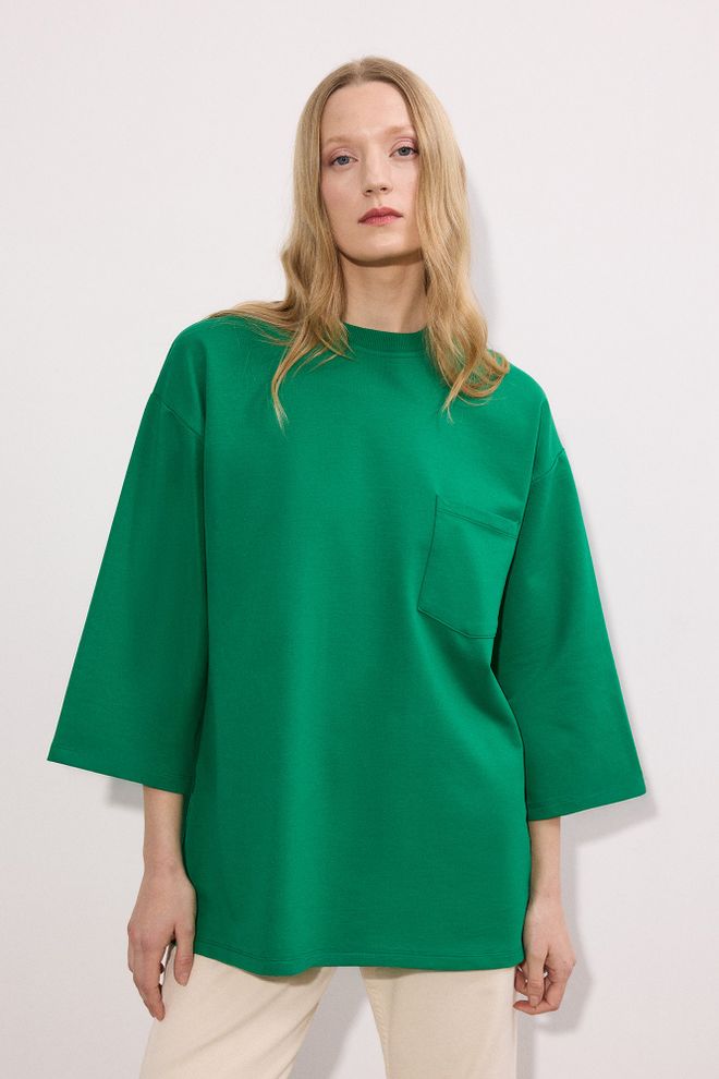 Touche Prive Tunique Verte Décontractée Et Modeste Manches 3/4 Vêtements en gros Printemps