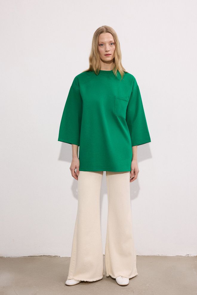 Touche Prive Tunique Verte Décontractée Et Modeste Manches 3/4 Vêtements en gros Décontracté