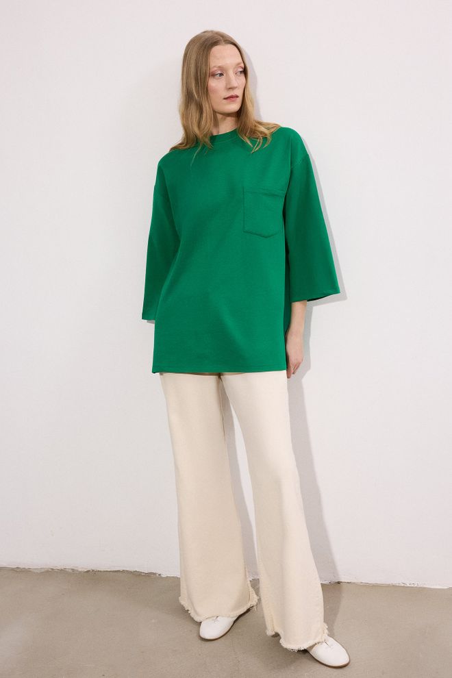 Touche Prive Tunique Verte Décontractée Et Modeste Manches 3/4 Vêtements en gros Lounge