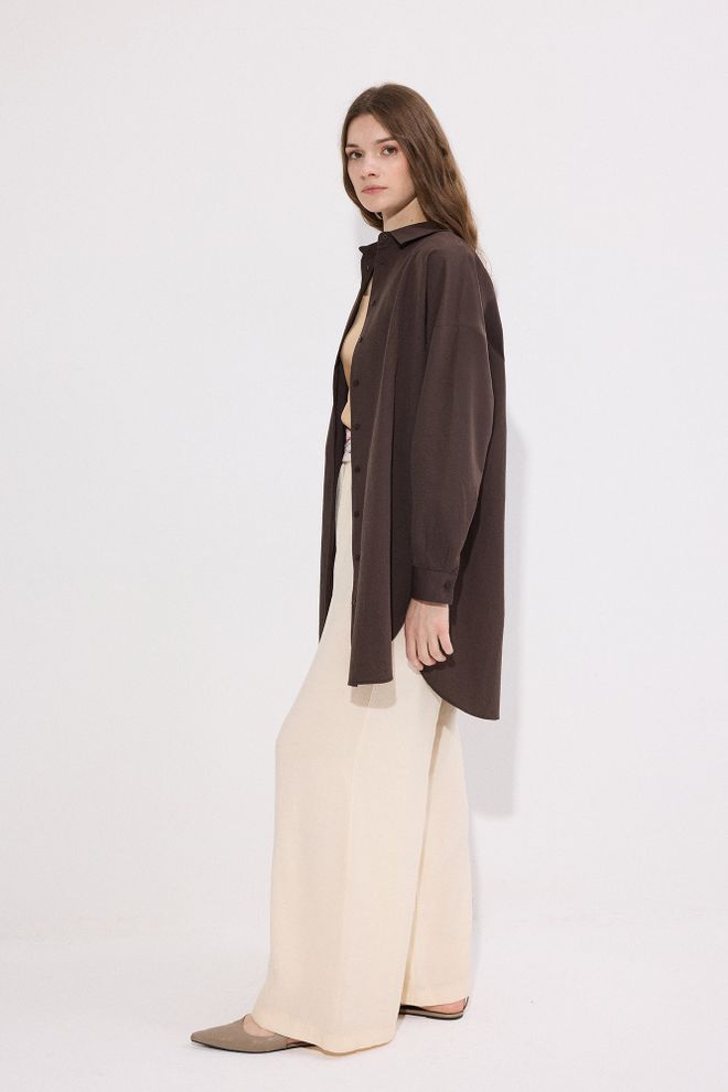 Touche Prive Коричневая Повседневная Рубашка Оверсайз С Водолазкой Оптовая продажа одежды 1