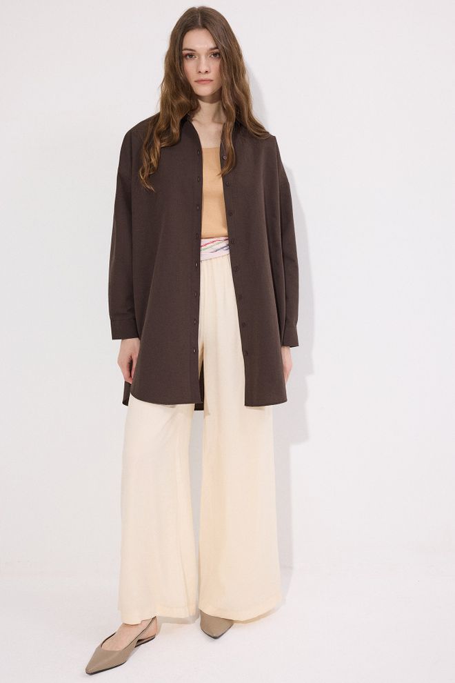 Touche Prive Коричневая Повседневная Рубашка Оверсайз С Водолазкой Оптовая продажа одежды 5