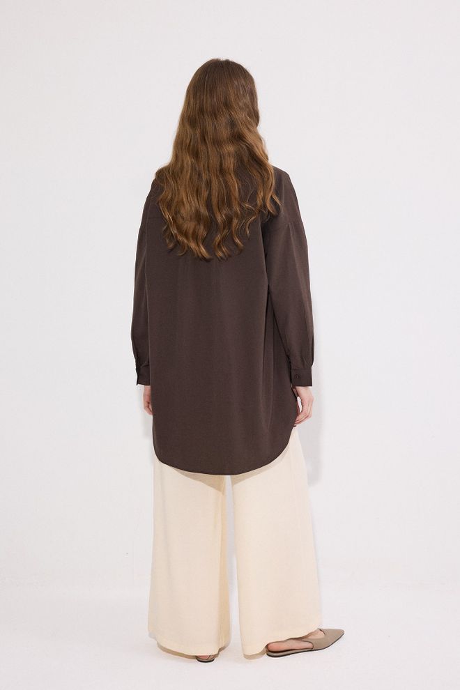 Touche Prive Коричневая Повседневная Рубашка Оверсайз С Водолазкой Оптовая продажа одежды Повседневный