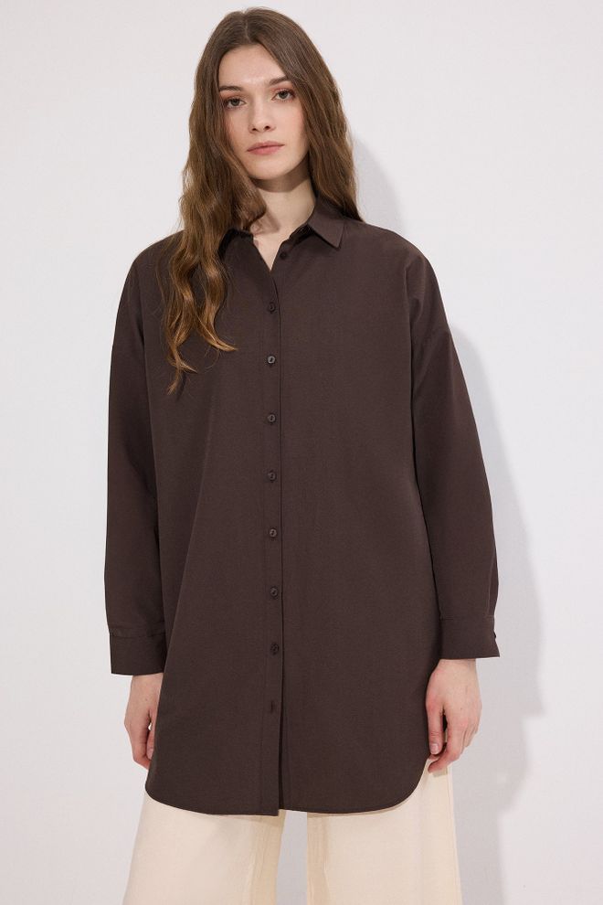 Touche Prive Коричневая Повседневная Рубашка Оверсайз С Водолазкой Оптовая продажа одежды Весна
